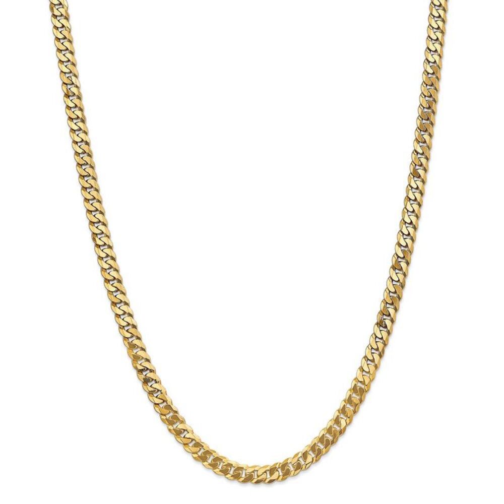 Men's 6.1mm 14k Yellow Gold Beveled Solid Curb Chain Necklace, 24 Inch